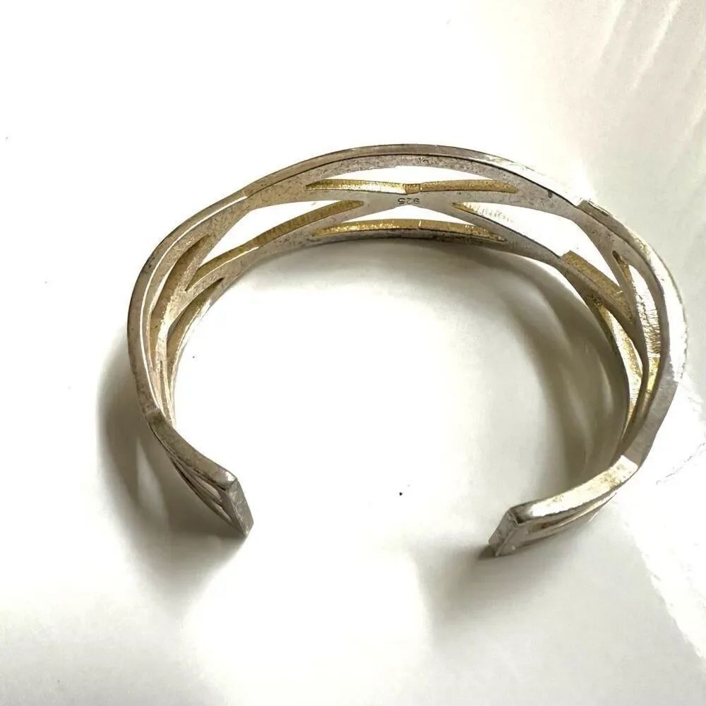 Silver tone cut out open cuff bracelet - Picture 7 of 9